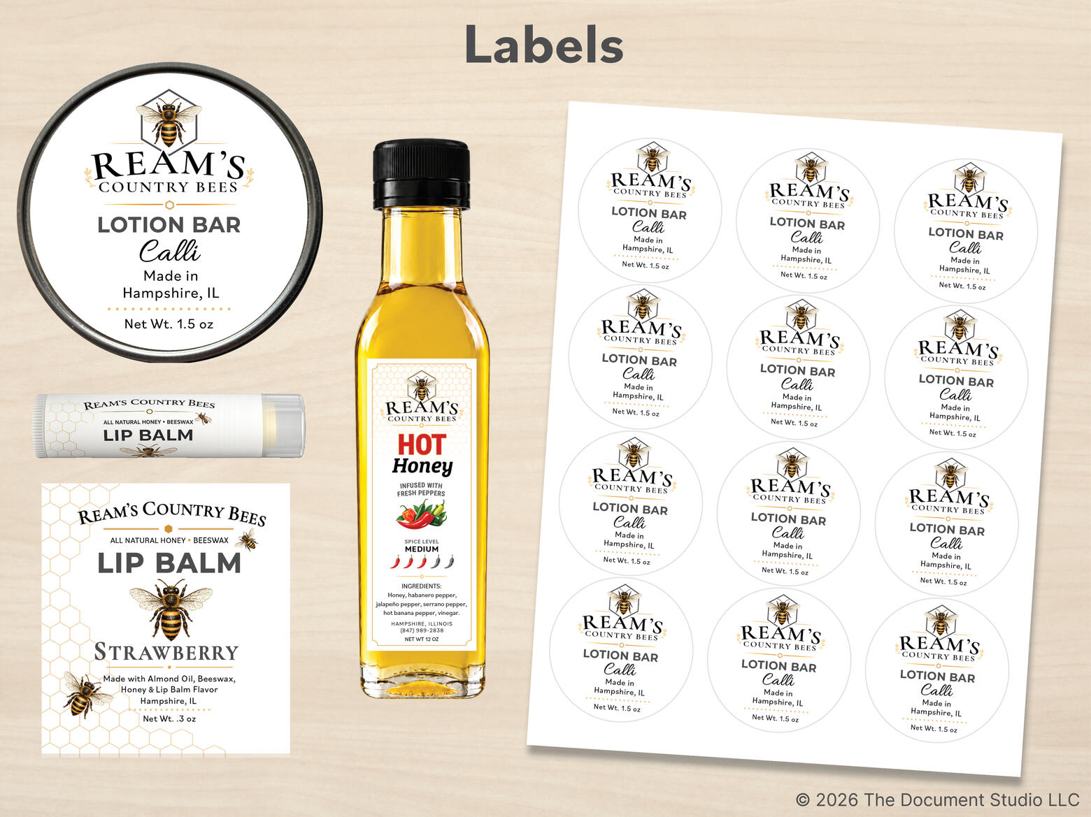 Custom branding and product labels designed by The Document Studio Custom branding and product labels designed by The Document Studio.
