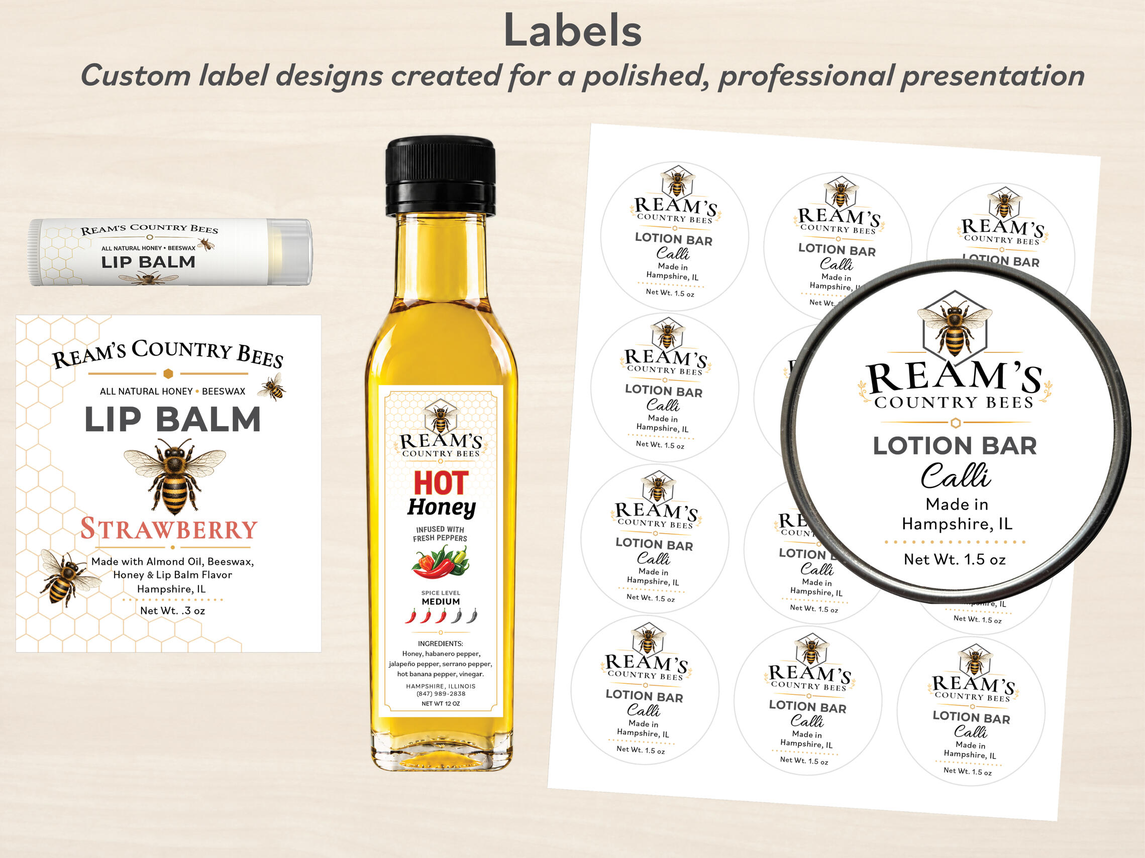 Custom branding and product labels designed by The Document Studio Custom branding and product labels designed by The Document Studio.